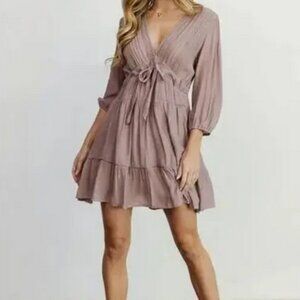 Baltic Born Amelia Boho Mini Dress - Dusty Lavender - L